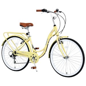 Okak 24/26IN Ladies Cruiser Bicycle with Steel Frame, Womens Bike with Rear Back Rack and 7 Speed System, Girls Bike for Teens and Adults - 1 of 4
