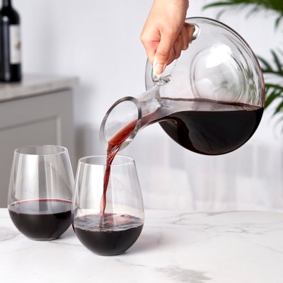 Hand-Blown Glass Wine Decanter with Handle, 52 oz