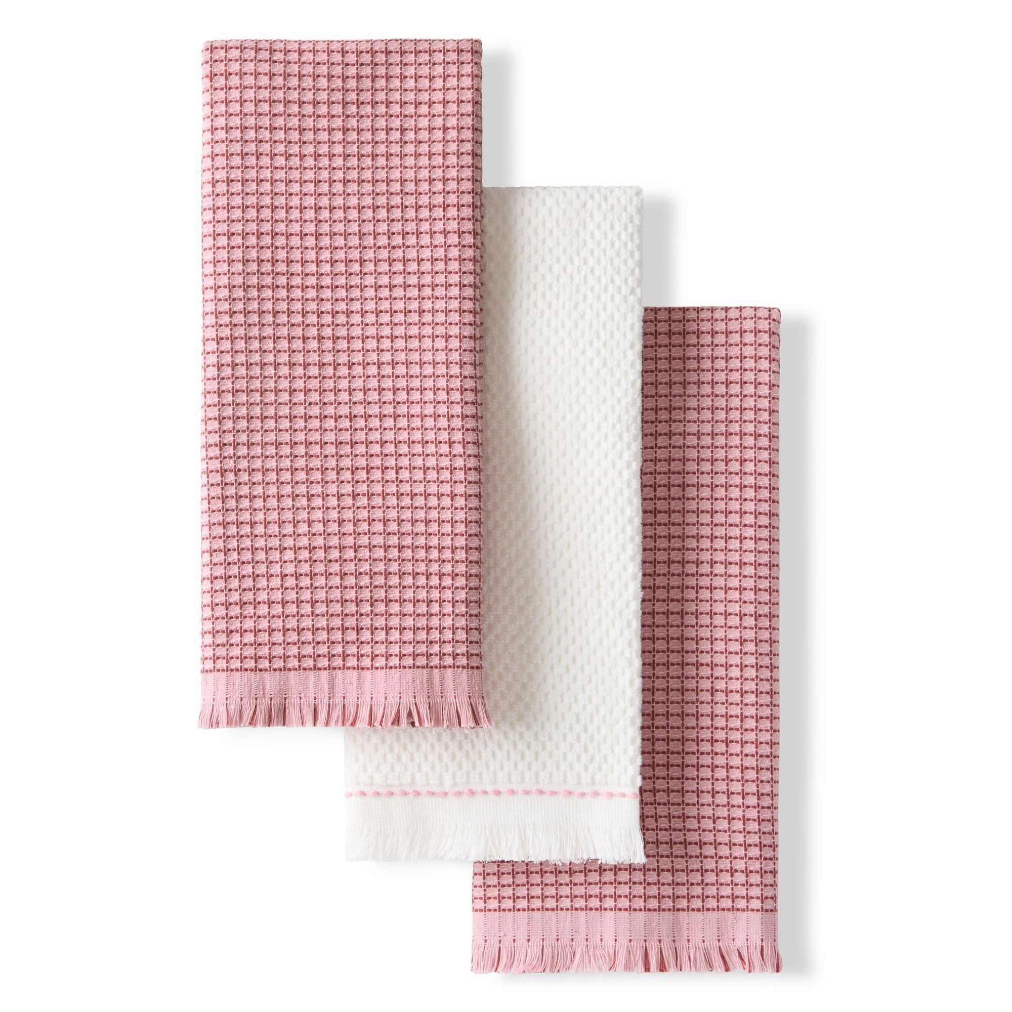 KitchenAid Gridlines 100% Cotton Kitchen Towels 3-Pack, Dried Rose