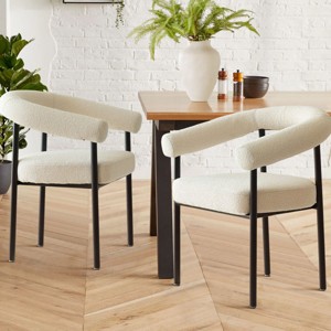 Morden Boucle Upholstered Dining Chair with Cruved Armrest and Metal Legs For Dining Room,Living Room-Tanpinhause - 1 of 4