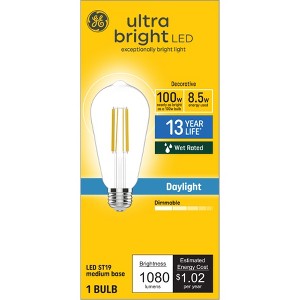GE 100W Ultra Bright ST19 LED Light Bulb Daylight: Dimmable, 1080 Lumens, 5000K, E26 Base, 13.7-Year Life, Wet Location - 1 of 3