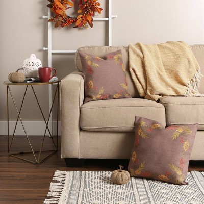 Shimmering Leaves Embroidered Polyester Euro Pillow Covers, 2 Piece