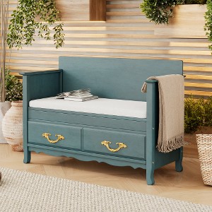 Shoe Bench with Removable Cushion, Entryway Bench with Hidden Storage for Entrance and Living Room, Shoe Storage Bench with Back, Antique Turquoise - 1 of 4