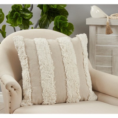 Ivory Tufted Stripe Square Throw Pillow, 20"