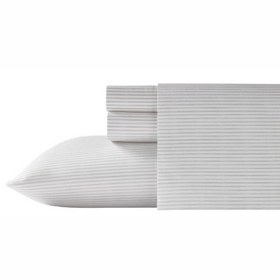 Gray Striped Cotton Percale Queen Sheet Set