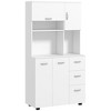 HOMCOM 66" Buffet with Hutch, Freestanding Kitchen Pantry with 2 Large Cabinets, 1 Pull Up Cabinet, 3 Drawers & Wide Countertop, White - 4 of 4