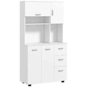 66" Buffet with Hutch, Kitchen Pantry Cabinet with 2 Large Cabinets, Flip Up Door, 3 Drawers and Countertop - 1 of 4