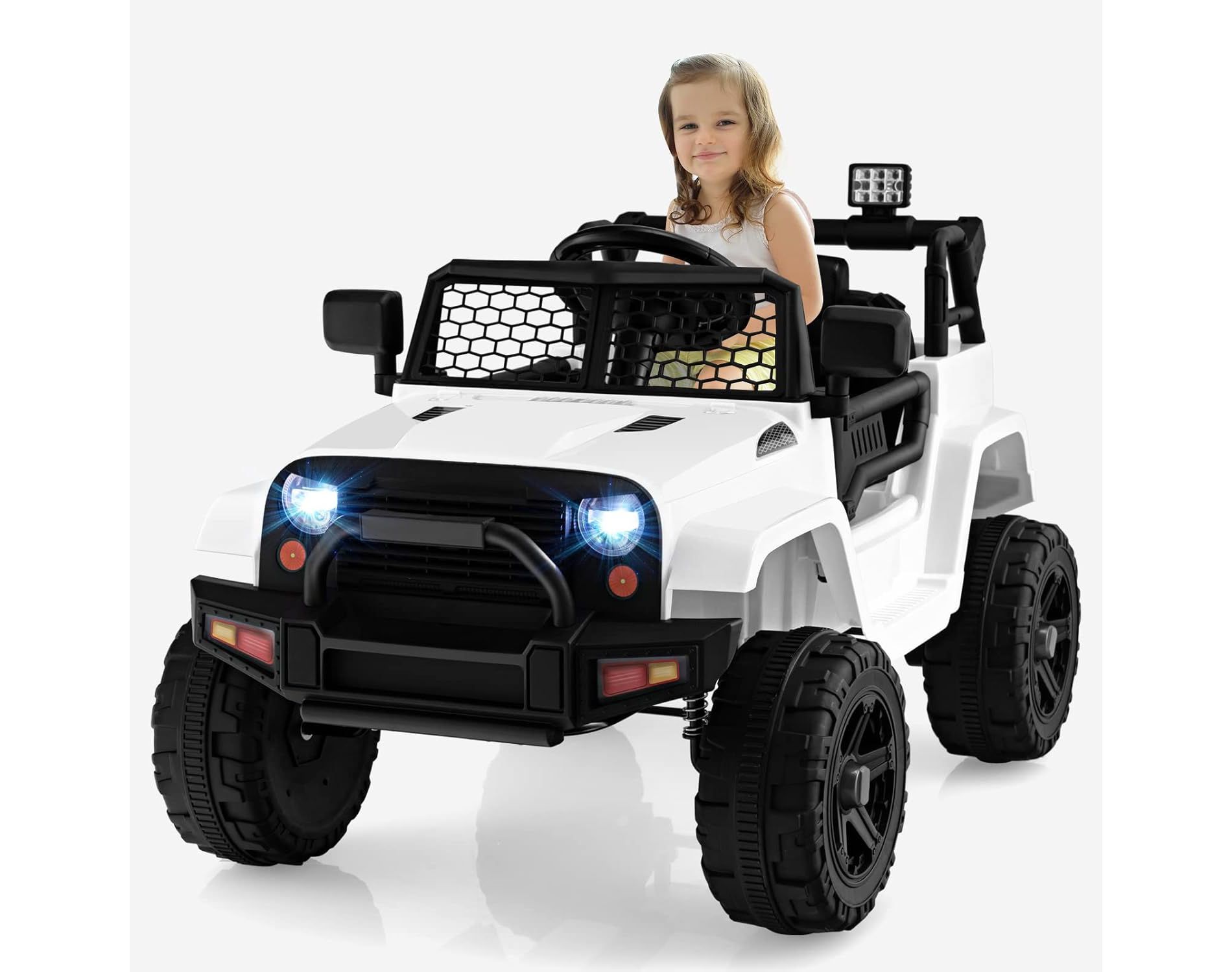 Costway 12V Kids Ride On Car Electric Vehicle Jeep with Parental Remote Music Horn Headlights Slow Start Function White