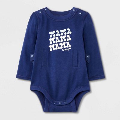 Image of Baby Boys' 'Mama' Graphic Long Sleeve Adaptive Bodysuit - Cat & Jack™ Navy Blue 3-6M