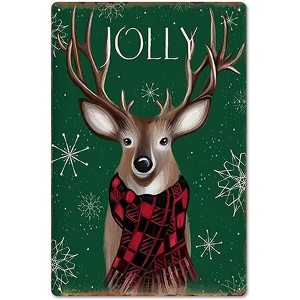 Lomsoe Jolly Deer Winter Scarf Christmas Decorations Rustic Aluminum Wall Art Christmas Metal Tin Sign Christmas Gift 8x12in - 1 of 1
