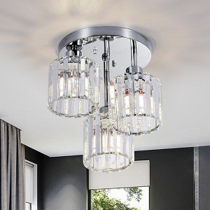 DAKAFUL Clear Crystal Semi Flush Mount Ceiling Light - 3-Light Fixture For Kitchen, Foyer, Hallway, Bedroom, And Bathroom - 1 of 4