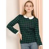 INSPIRE CHIC Women's Peter Pan Collar Contrast Puff Sleeve Plaid Blouse - 4 of 4