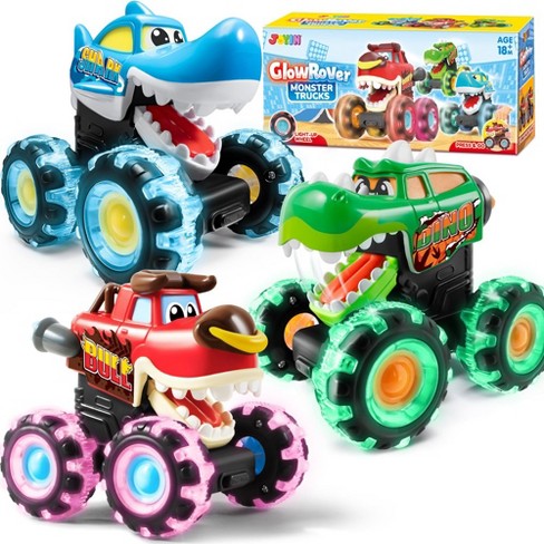 Syncfun 3pcs Monster Truck Toy Motion Activated Cars For Toddlers Monster Treads Wheels Baby Toy Gift Press Go Cars For Boys Girls Target