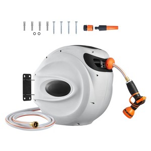 VEVOR Retractable Hose Reel, 115 ft x 1/2 inch, 180° Swivel Bracket Wall-Mounted, Garden Water Hose Reel with 9-Pattern Nozzle, Automatic Rewind - 1 of 4