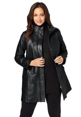 Jessica London Women's Plus Size A-Line Zip Front Leather Jacket