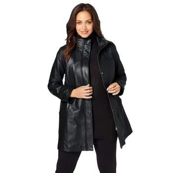 Jessica London Women's Plus Size Fur-trim Leather Swing Coat - 26 W, Black  : Target