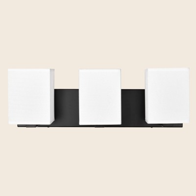 PAKOKULA 3-Light Black Bathroom Vanity Light with White Rectangular Fabric Shade