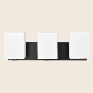PAKOKULA 3-Light Black Bathroom Vanity Light with White Rectangular Fabric Shade - 1 of 4