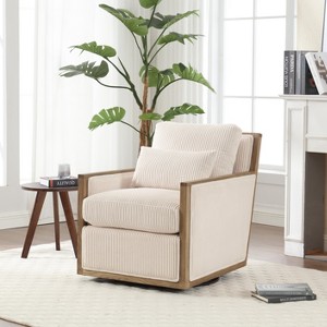 Corduroy Swivel Barrel Chair, 360° Rotating Accent Chair with Sturdy Metal Base for Living Room, Nursery or Office - ModernLuxe - 1 of 4