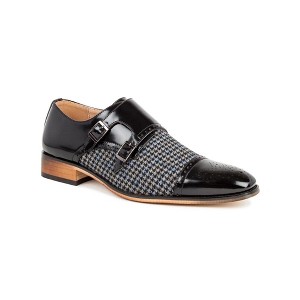 Gino Vitale | Double Monk Strap Houndstooth Medallion Cap Toe Dress Shoes - 1 of 3