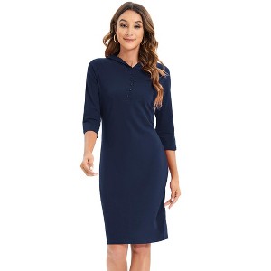 Coolmee Women Casual Midi Bodycorn Dress Quarter Button Neck 3/4  long Sleeve Slim Pullover Hoodie Dress - 1 of 4