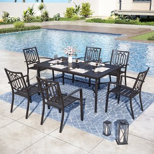 Captiva Designs 7pc Patio Dining Set with Geometric Pattern Rectangular Table & Metal Arm Chairs - 1 of 4