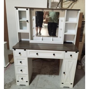 LED vanity with mirror and 6 drawers - single door makeup vanity for bedroom, White - 1 of 1