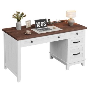 53.5" Executive Desk with Power Outlet, Home Office Desk with Drawers, Wooden Work Desk with File Cabinet, Computer Desk for Work - 1 of 4