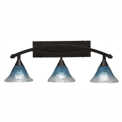 Toltec Lighting Bow 3 - Light Vanity in  Bronze with 7" Teal Crystal Shade