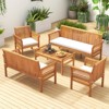 Tangkula 5 Pieces Acacia Wood Patio Conversation Set Outdoor Furniture Sofa Set with Removable Seat Cushions Sectional Sofa & Table Set - 2 of 4