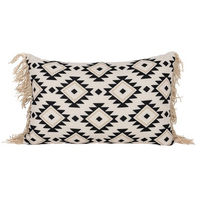 18x18 Inch Hand Woven Southwest Geo Outdoor Pillow Black Polyester