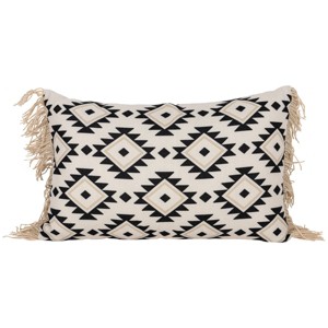 14" x 22" Southwest Geometric Pattern Decorative Outdoor Lumbar Accent Throw Pillow w/ Fringe Tassels - 1 of 4