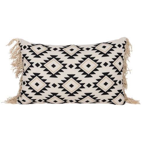 Cream Alternating Fringe 18x18 Hand Woven Filled Pillow - Foreside