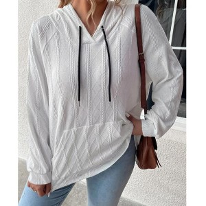 Women's Fall Casual Long Sleeve Oversized Pullover Hoodie Shirt Drawstring Loose Fit Comfortable Sweatshirt Top Blouse - 1 of 3