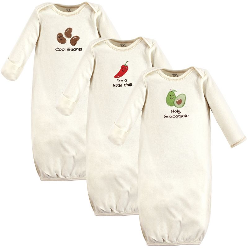 Touched by Nature Baby Organic Cotton Long-Sleeve Gowns 3pk, Guacamole, 1 of 3