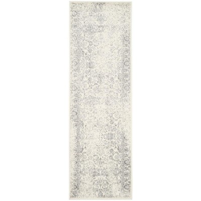 Ivory & Silver Oriental Distressed 30" Synthetic Area Rug