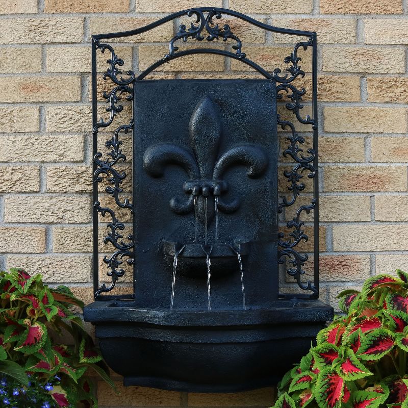 Sunnydaze 33"H Electric Polystone French Lily Design Outdoor Wall-Mount Water Fountain, 2 of 9