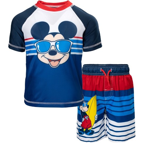 Disney Mickey Mouse Toddler Boys Rash Guard Swim Trunks : Target