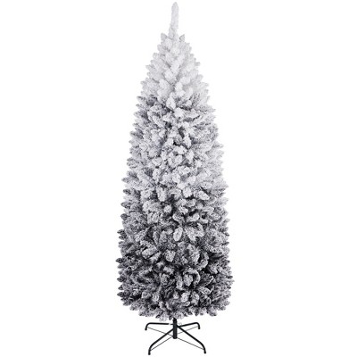 Yaheetech 6Ft/7.5Ft/9Ft Prelit Flocked Pencil Artificial Christmas Tree Holiday Decoration Hinged Spruce, Green