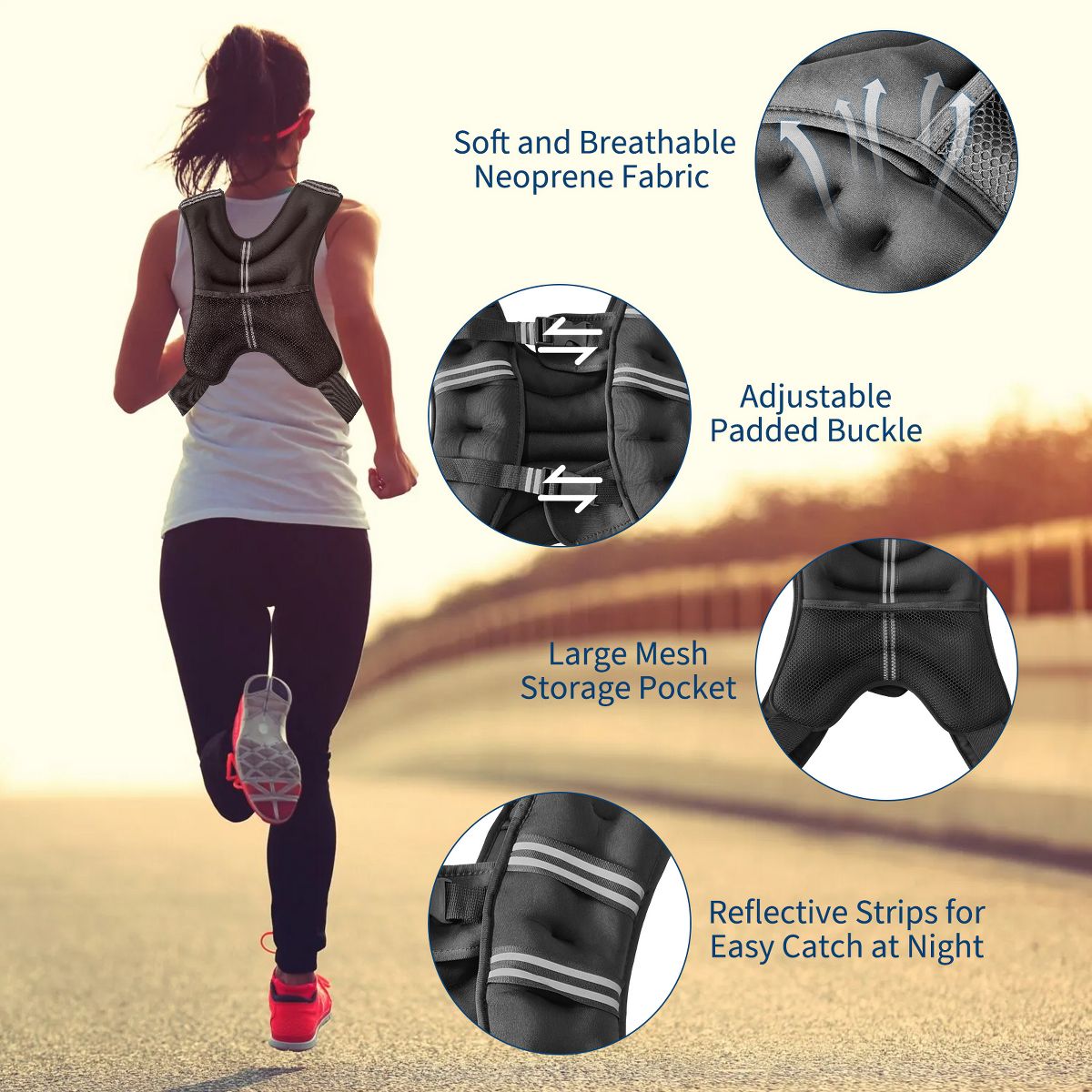 Weighted Vest, Weight Vest with Reflective Stripe and Pocket for Home Gym,Workout, Strength Training - thumbnail 3