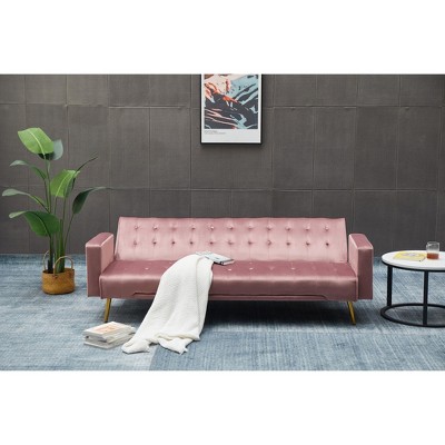 Vynxaria Velvet Sofa Bed - Stylish & Compact with Golden Metal Legs for Small Spaces