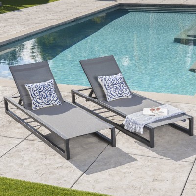 Classic Aluminum Patio Chaise Lounges with Adjustable Recline, Breathable Mesh Outdoor Chair, Black Finish Outdoor Furniture -Christopher Knight Home