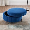 GDFStudio Congreve Modern Channel Tufted Velvet Upholstered 31.5" Round Storage Ottoman with Reversible Lid,Blue - 2 of 4