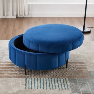 KWPZQEB Round Ottoman w/ Storage, Velvet Stool w/ Reversible Tray Lid & Metal Legs, Pumpkin-Shape Coffee Table, Modern Footrest for Living Room - 1 of 4