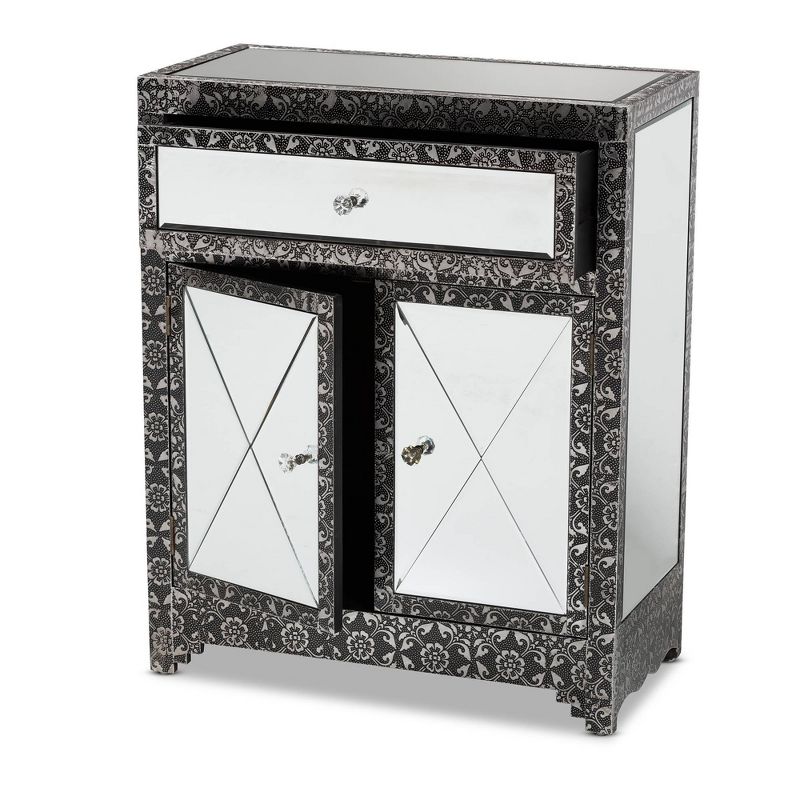 Wycliff Metal and Mirrored Glass 1 Drawer Sideboard Buffet Dark Gray/Silver - Baxton Studio, 4 of 11