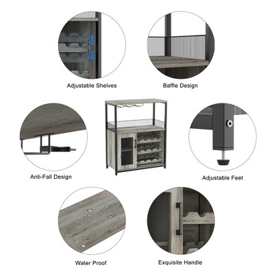 WATARRAN Coffee Bar Cabinet with Wine Rack and Glass Holder, Kitchen Sideboard Buffet Cabinet with Wine Rack Storage