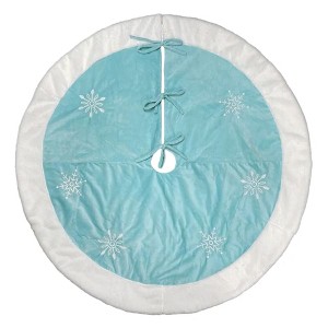 Old World Christmas Blue Embroidered Christmas Tree Skirt, Snowflakes with Faux Fur Trim, 48in - 1 of 3