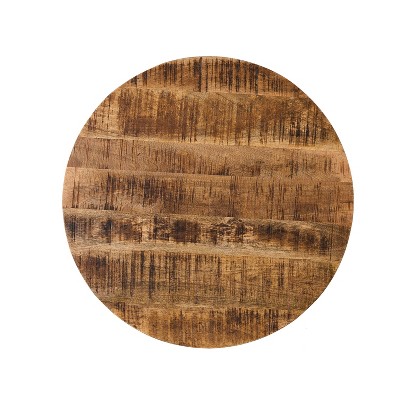 Natural Mango Wood and Gold Round Coffee Table with Storage