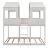 Full Over Full Wooden House Bunk Bed with Roof, Window and Ladder, Sturdy Kids' Bed Frame for Bedroom, White/Antique Gray - ModernLuxe - 4 of 4