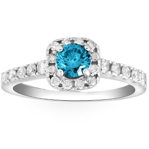 Pompeii3 1Ct Blue Diamond Cushion Halo Engagement Ring in 14k White Gold - 1 of 4